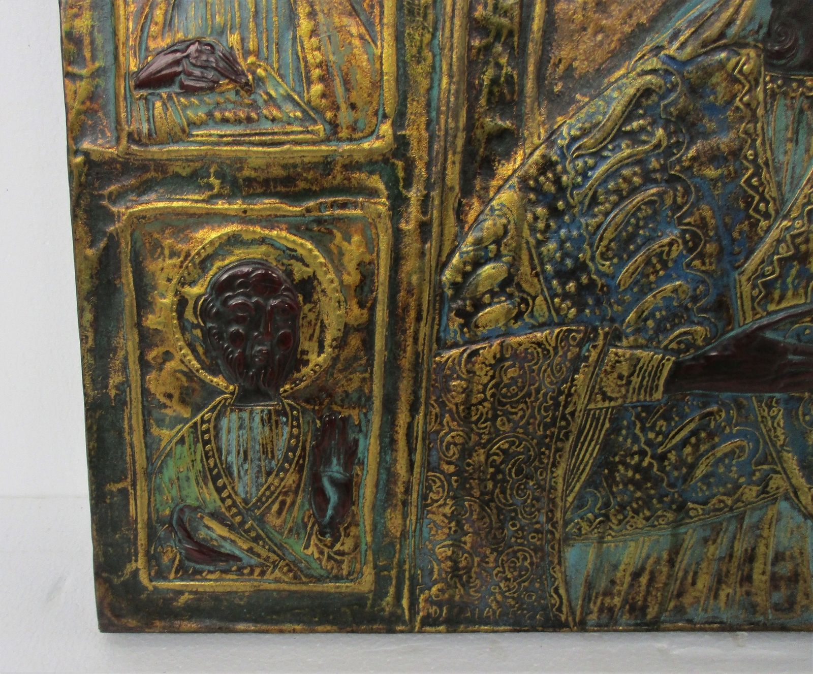 Large Ornate Icon Hand Painted Florentine Wood Madonna E Santi Virgin Infant Chi photo 546.0