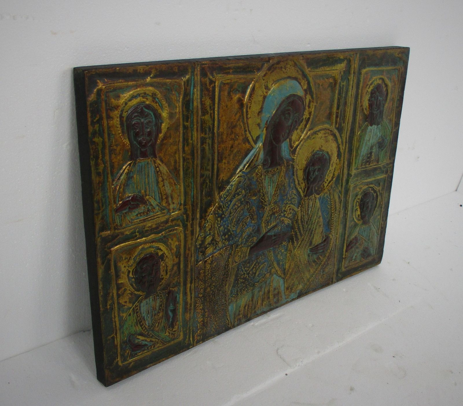Large Ornate Icon Hand Painted Florentine Wood Madonna E Santi Virgin Infant Chi photo buy