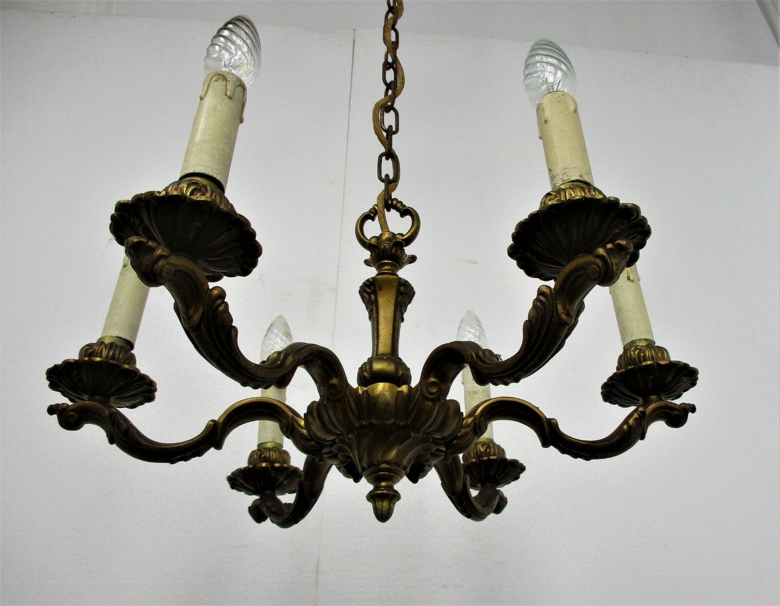 Vintage Chandelier Bronze  6 Arms Hollywood Regency Style Ornate Ceiling Fixture photo 293.0
