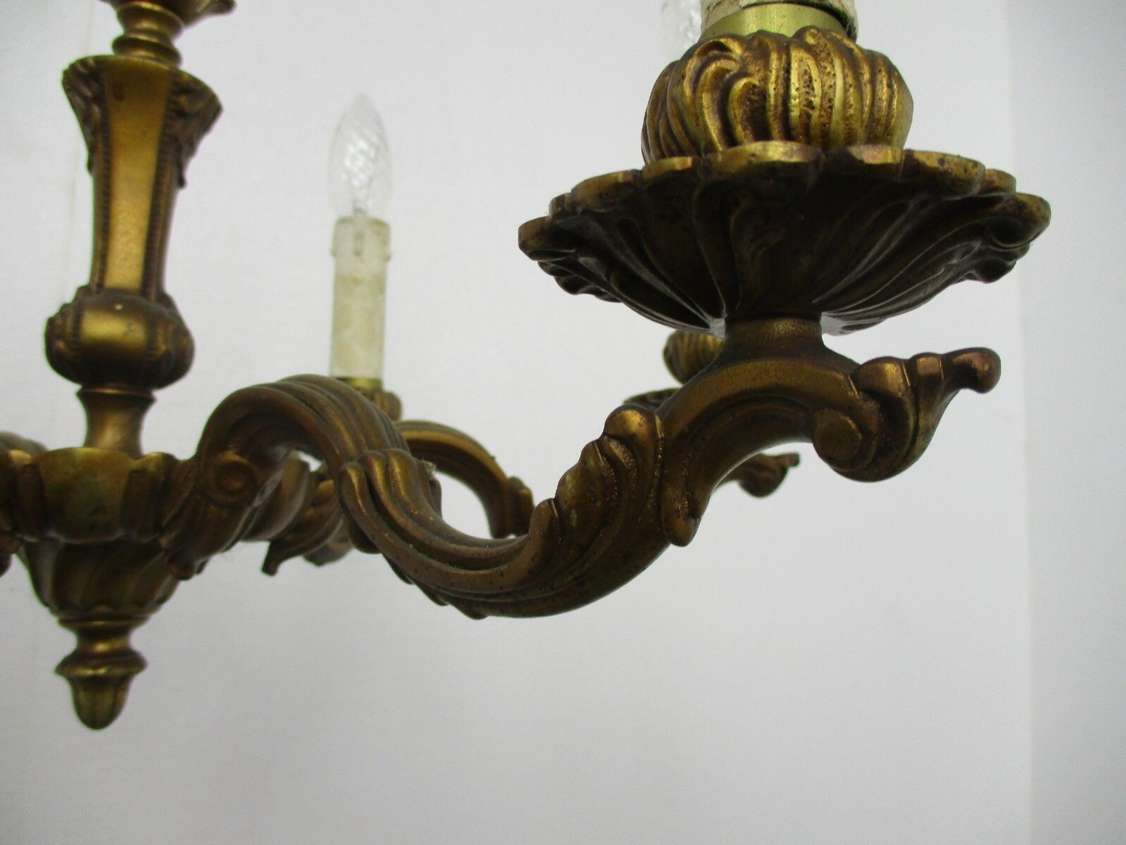 Vintage Chandelier Bronze  6 Arms Hollywood Regency Style Ornate Ceiling Fixture photo vinterior