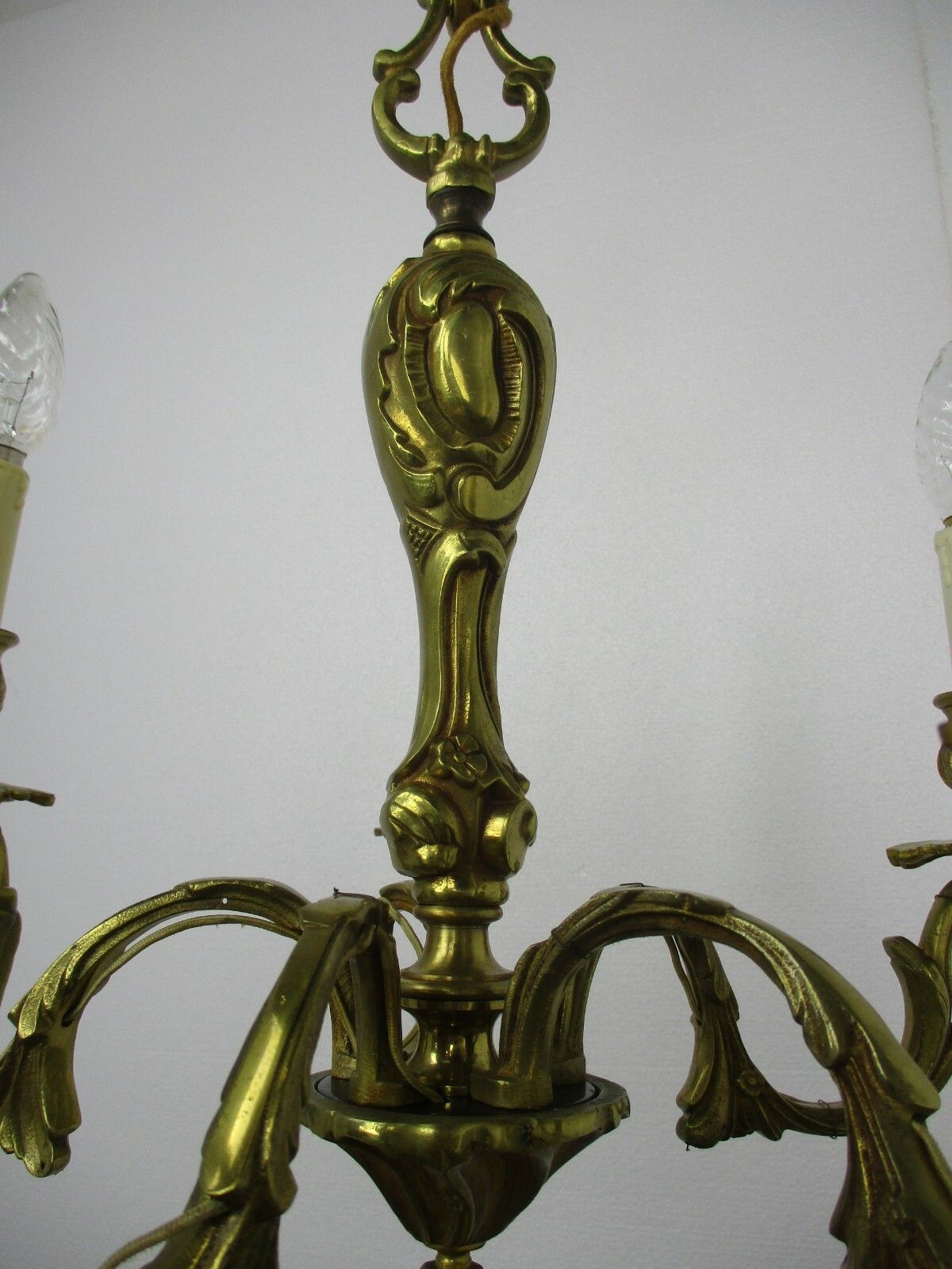 French Chandelier 5 Arms Lights Brass  Hollywood Regency Ornate Etched Brass photo 223.0