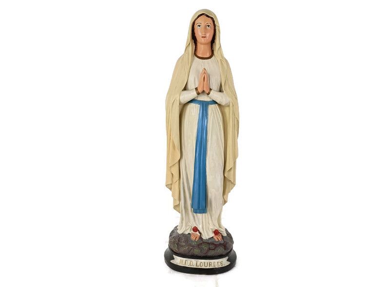 Xl Virgin Mary Madonna Our Lady Of Lourdes Plaster Statue Chapel French 33.85"