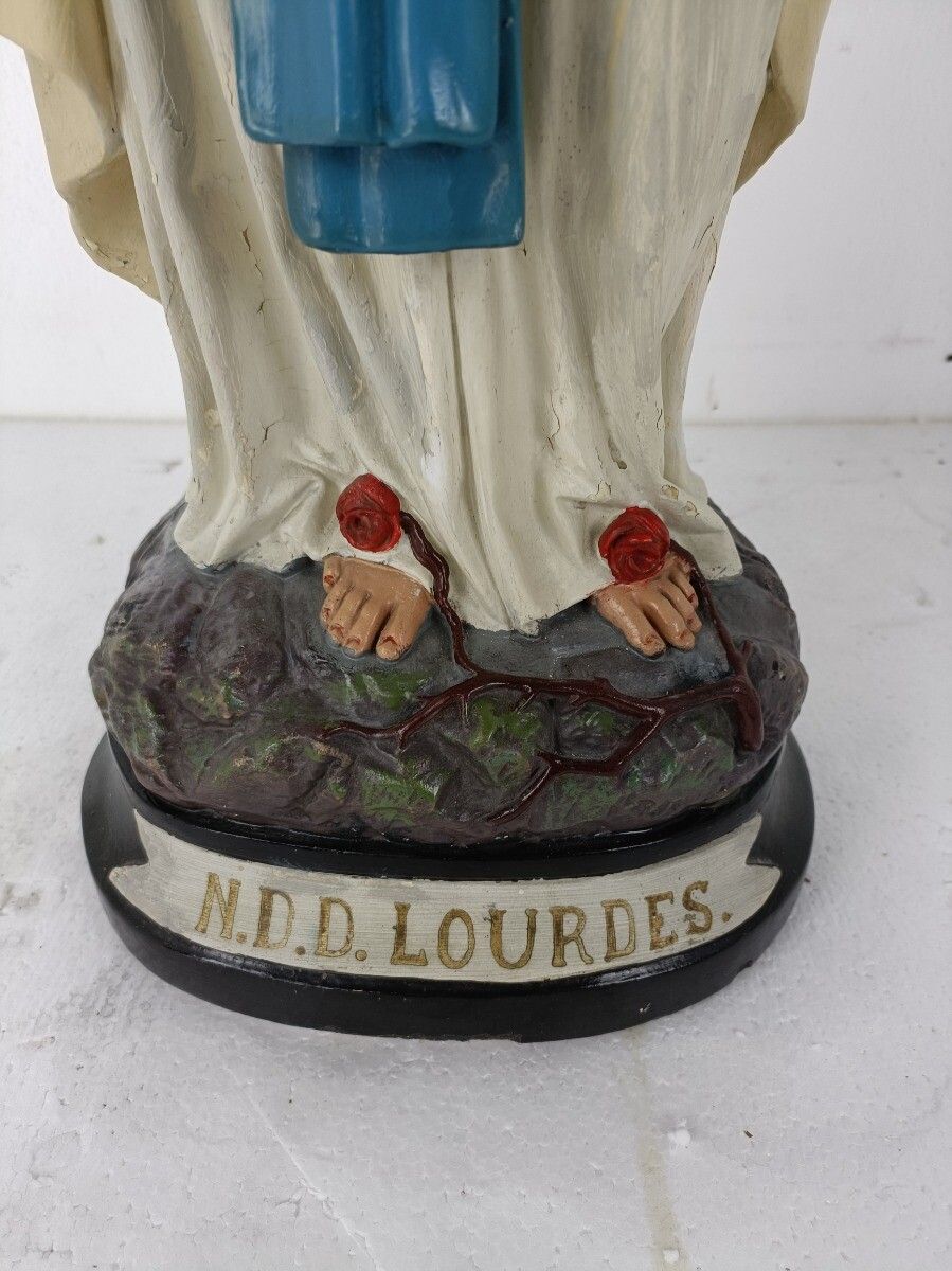 Xl Virgin Mary Madonna Our Lady Of Lourdes Plaster Statue Chapel French 33.85" photo for sale