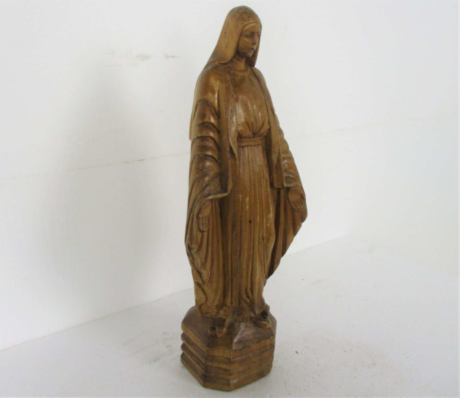 Hand Carved Wooden Statue Virgin Mary Our Lady Madonna Open Arms Lovely photo for sale