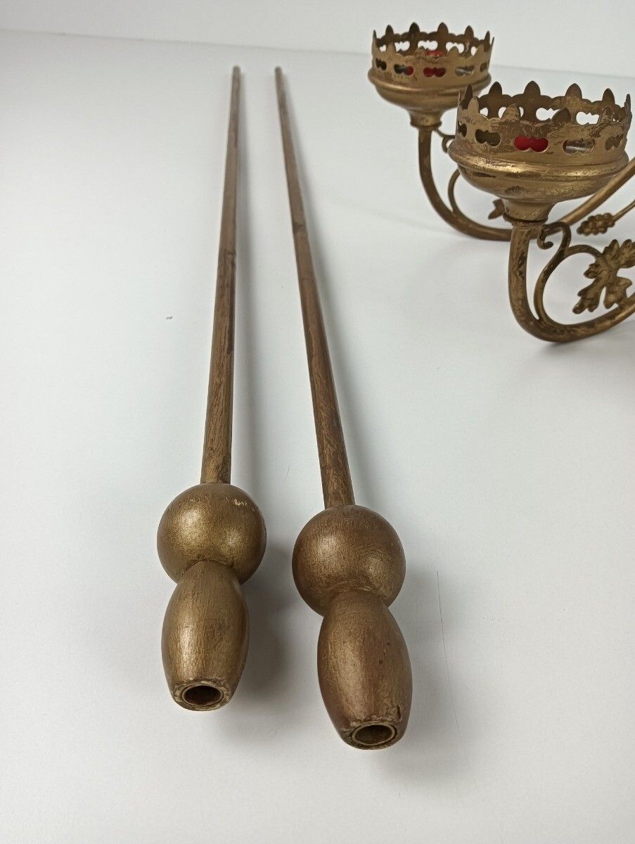 Couple Religious Hanging Procession Torch Thuribles Candle Holders Brass Lamp  G photo vintage