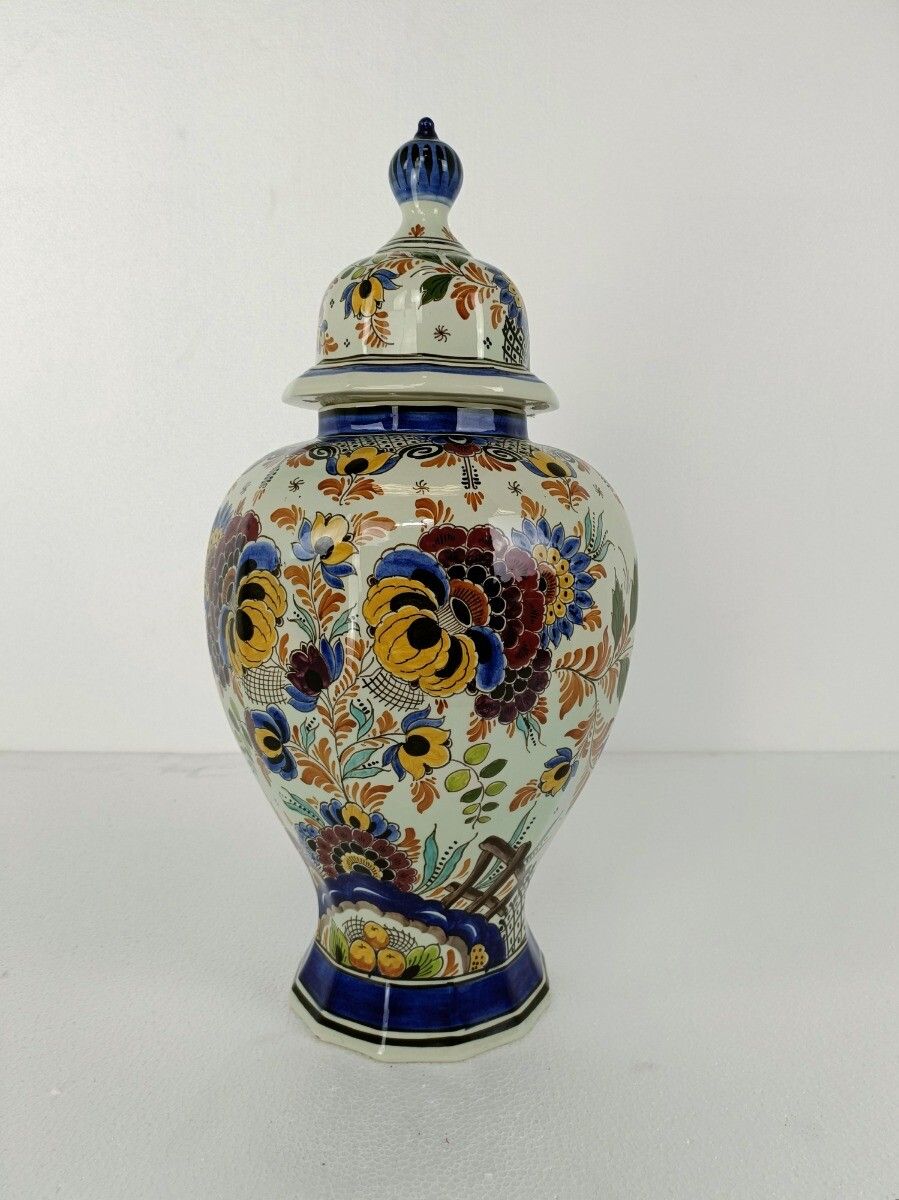 Polychrome Delft  Vase Urn Marked  Foo Dog  Porcelain Ceramic Hand Painted Vinta photo furniture