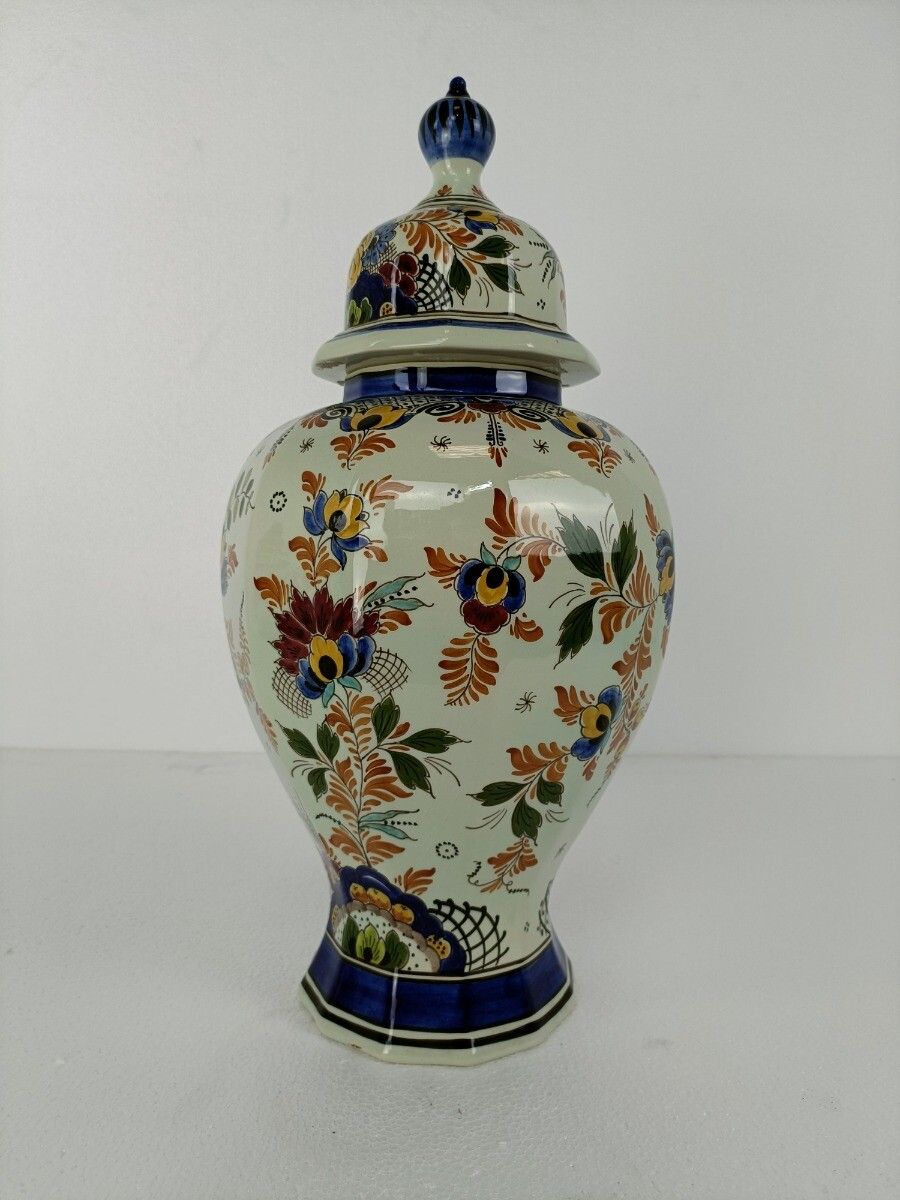 Polychrome Delft  Vase Urn Marked  Foo Dog  Porcelain Ceramic Hand Painted Vinta photo 283.0