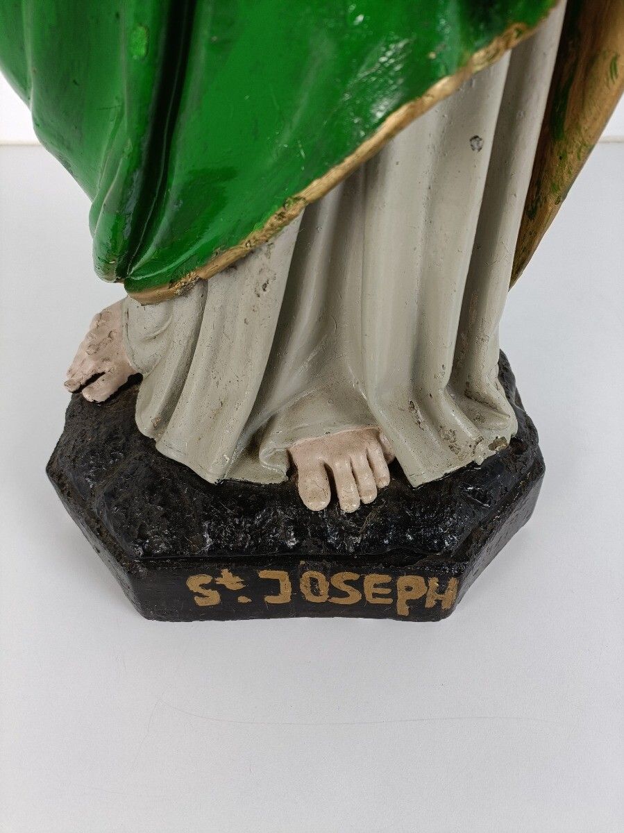 Large Antique Statue Saint Joseph Protector Of Homes Plaster  Polychrome photo for sale