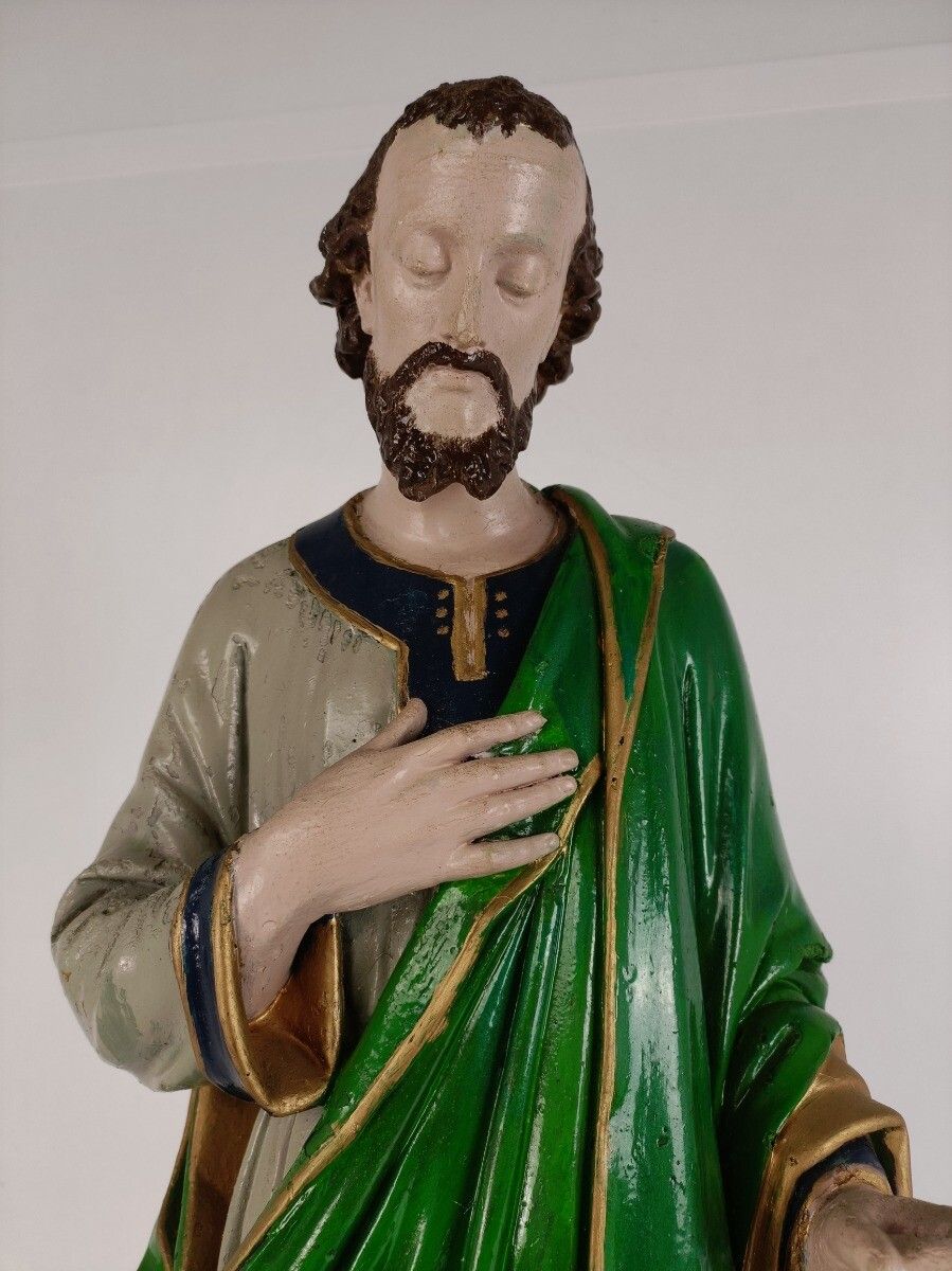 Large Antique Statue Saint Joseph Protector Of Homes Plaster  Polychrome photo 283.0