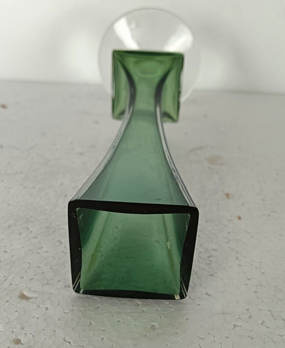 Small Vintage Green Clear Vase Val St Lambert Belgium Art Glass photo Home Decor