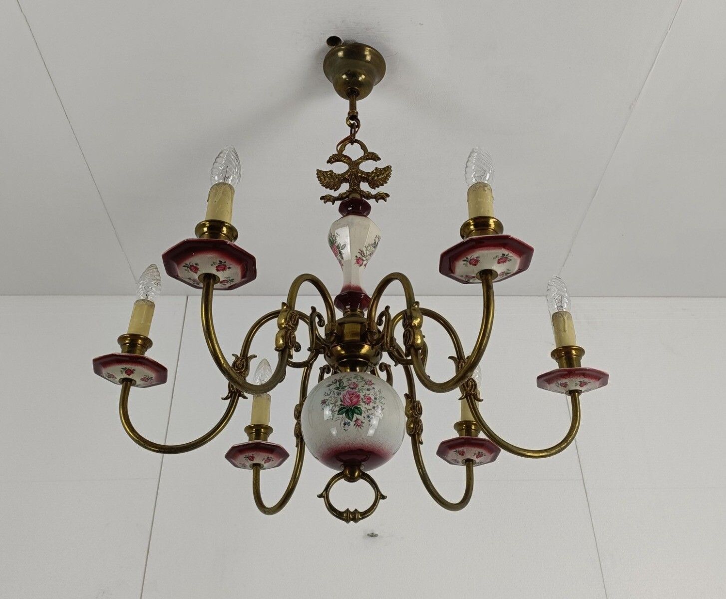 Flemish  Chandelier Style 6 Arm Lights Porcelain Flower Pattern Country  Barn St photo Lighting