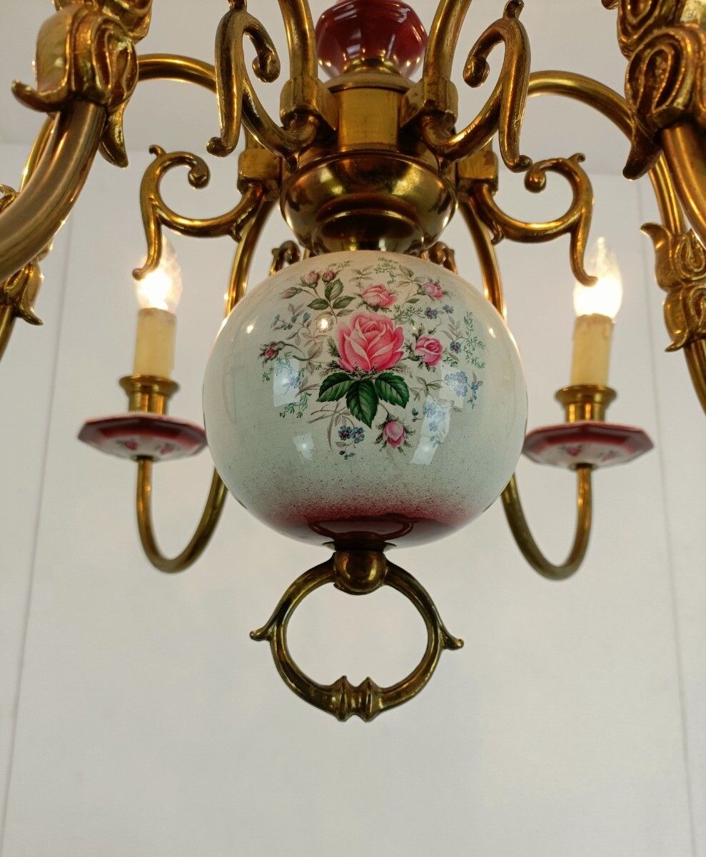 Flemish  Chandelier Style 6 Arm Lights Porcelain Flower Pattern Country  Barn St photo buy
