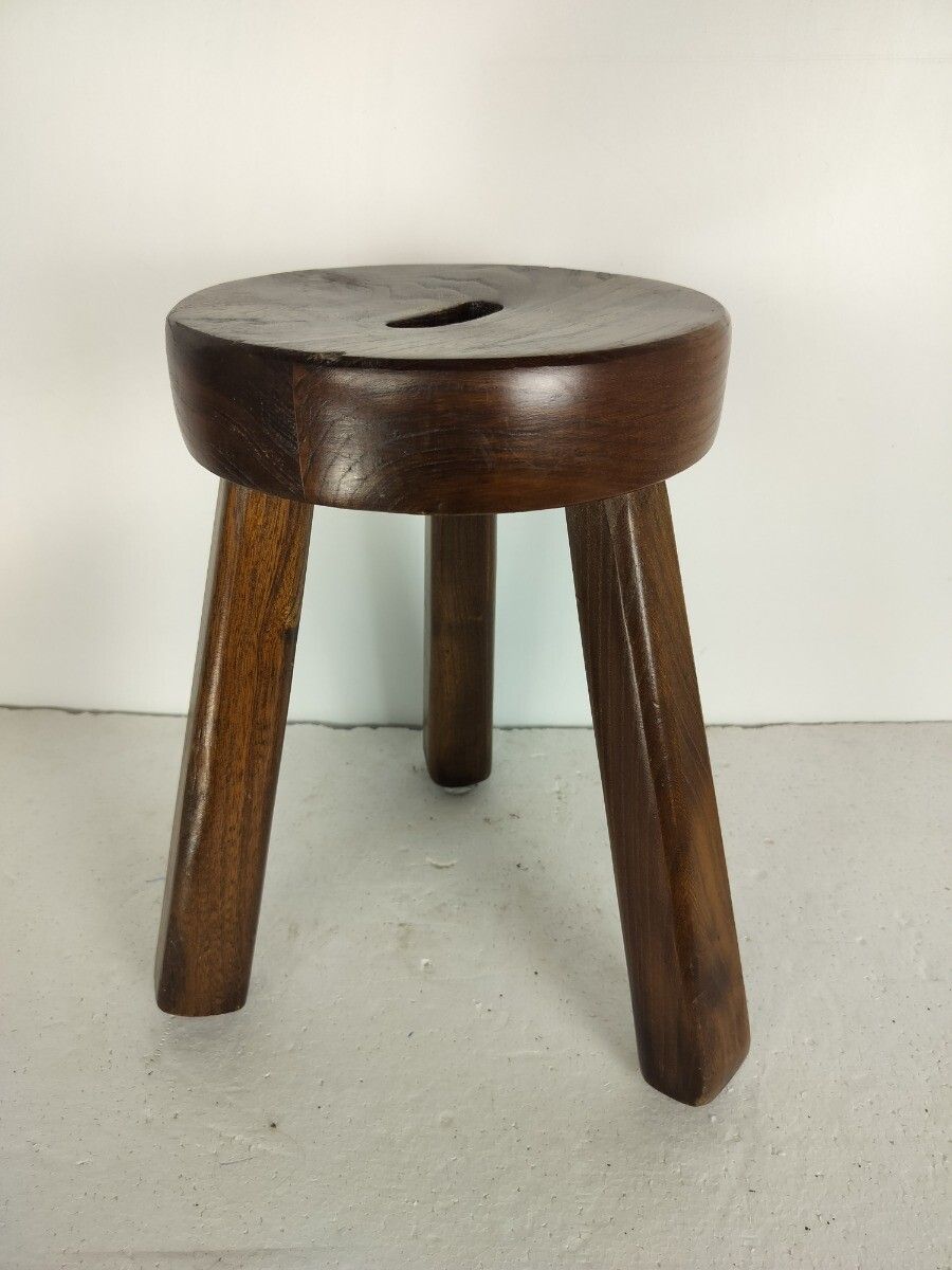 Funky Antique Milking Stool Plant Stand Pedestal Carved Wood, France Tripod Side photo for sale