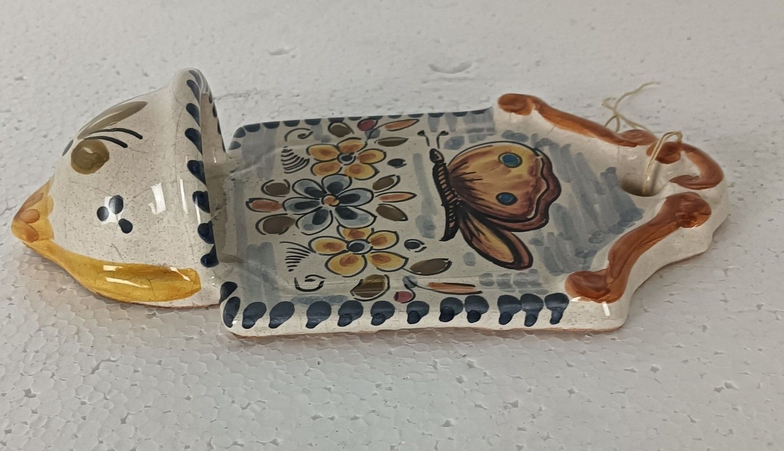 Vintage Polychrome Marife Holy Water Font Vessel Ceramic Butterfly Lovely Hand P photo 61.0