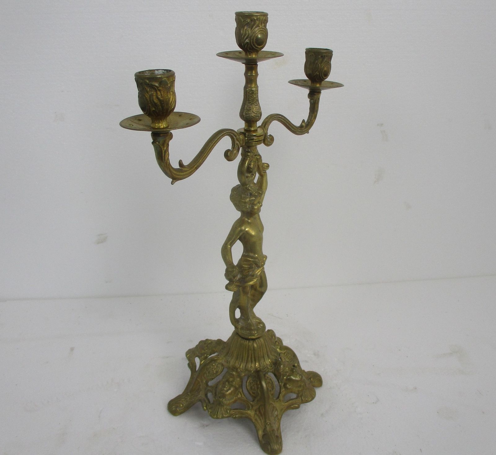 Candle Holder Candelabra 3 Arm Centerpiece Cherub Putti Angels On Base  Embossed photo 223.0