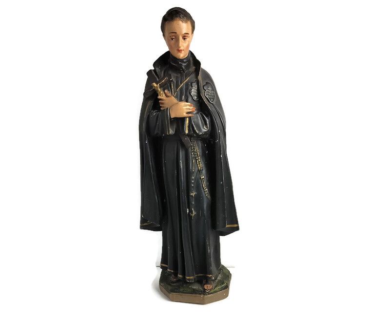 Antique 1900 Plaster  Statue Saint John Berchmans Patron Of Youth Collector Htf