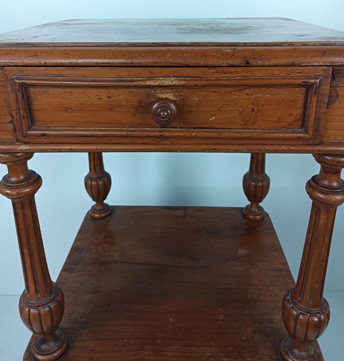 Antique Nightstand Pinewood End Table Bedroom Cabinet Japandi Style On Wheels photo furniture