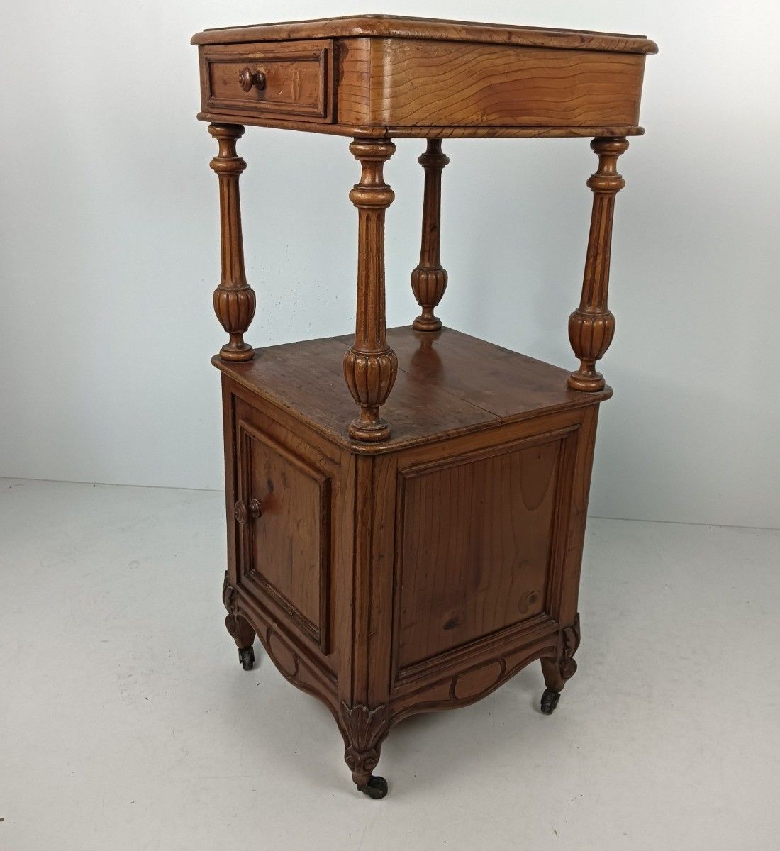 photo for sale Antique Nightstand Pinewood End Table Bedroom Cabinet Japandi Style On Wheels