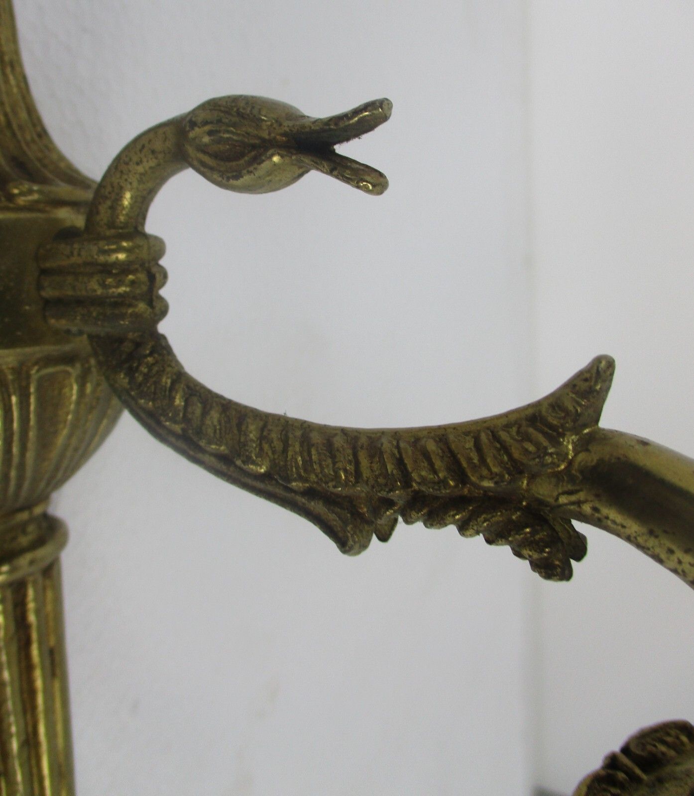 Pair French Empire Hollywood Regency Ducks Ornate Brass Wall Mounted Sconces photo for sale