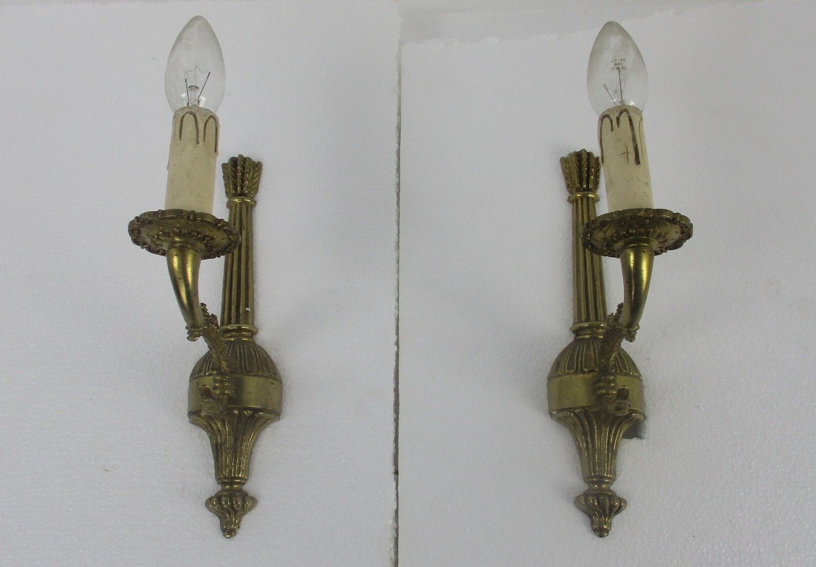 Pair French Empire Hollywood Regency Ducks Ornate Brass Wall Mounted Sconces photo vinterior