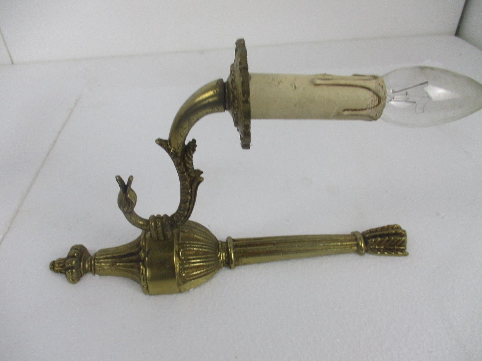 Pair French Empire Hollywood Regency Ducks Ornate Brass Wall Mounted Sconces photo buy