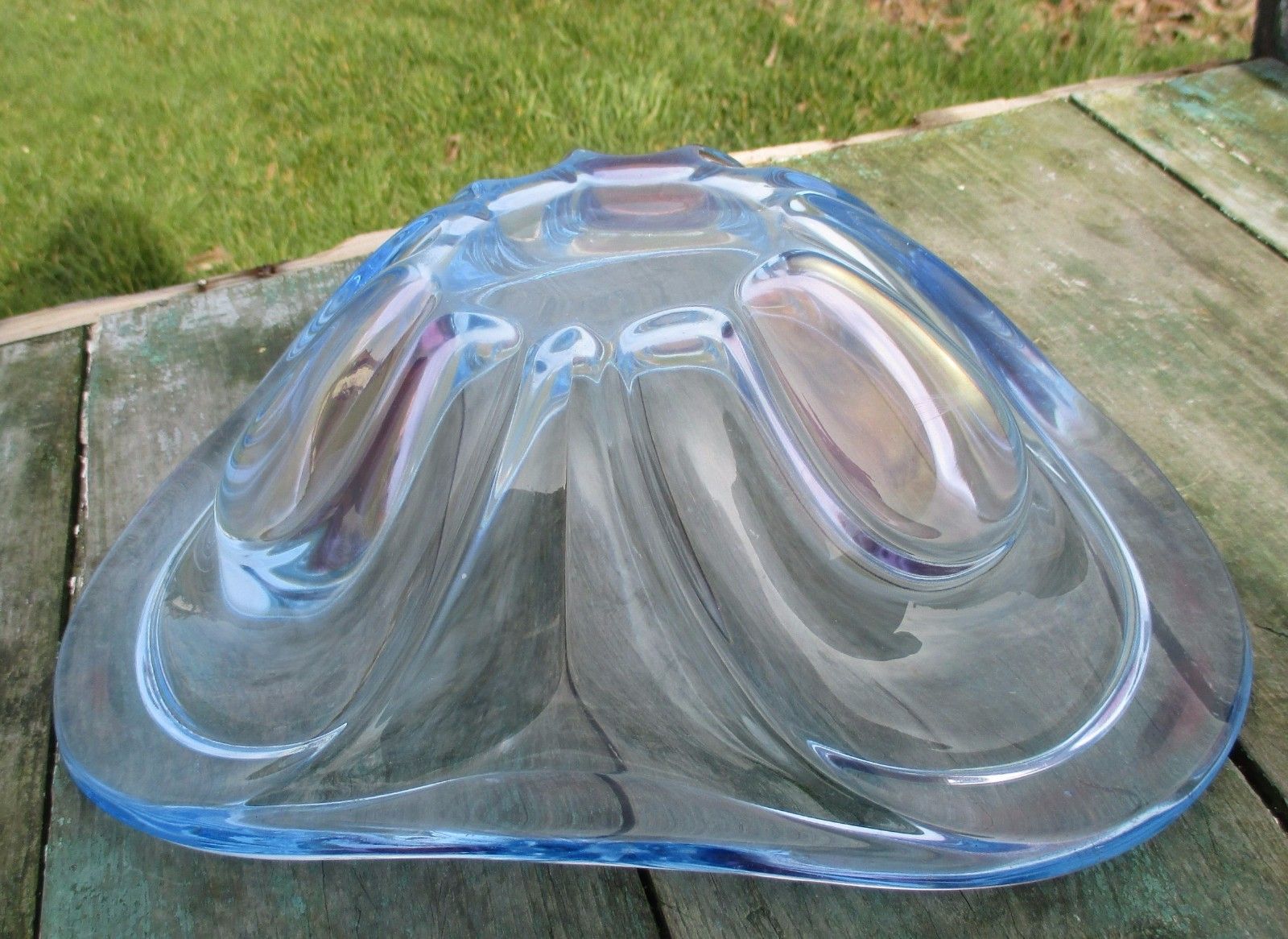 Lovely Blue Cranberry Dish Centerpiece Era Murano Poli Seguso Art Glass photo vinterior