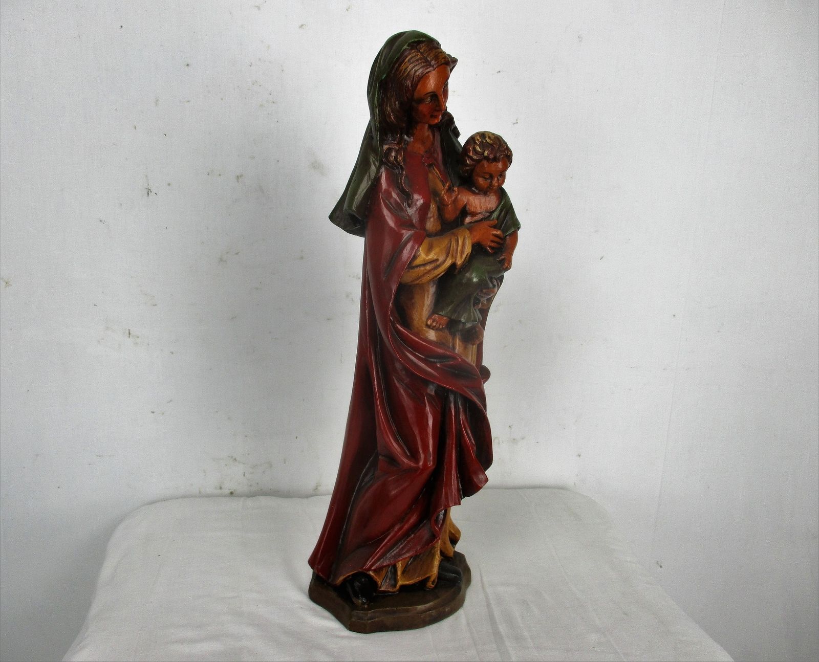 Polychrome Large Statue Virgin Mary Madonna Holy Mother Infant Child 22.83" photo Art