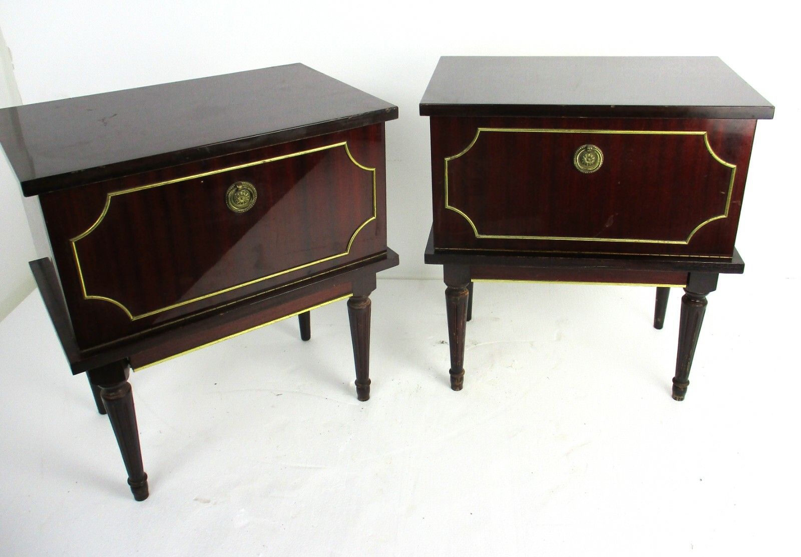 Pair Couple  Vintage Night Stands End Tables Mid Century Modern Lackered Wood photo furniture