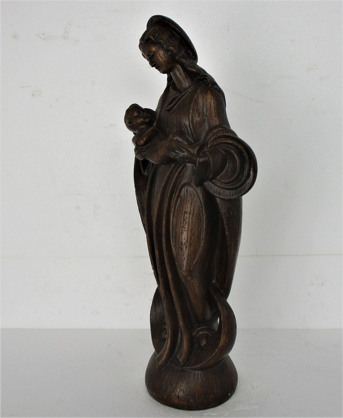 L Art Deco Virgin Mary Madonna Infant Child Plaster Statue Tenderness Lovely Chu photo 323.0