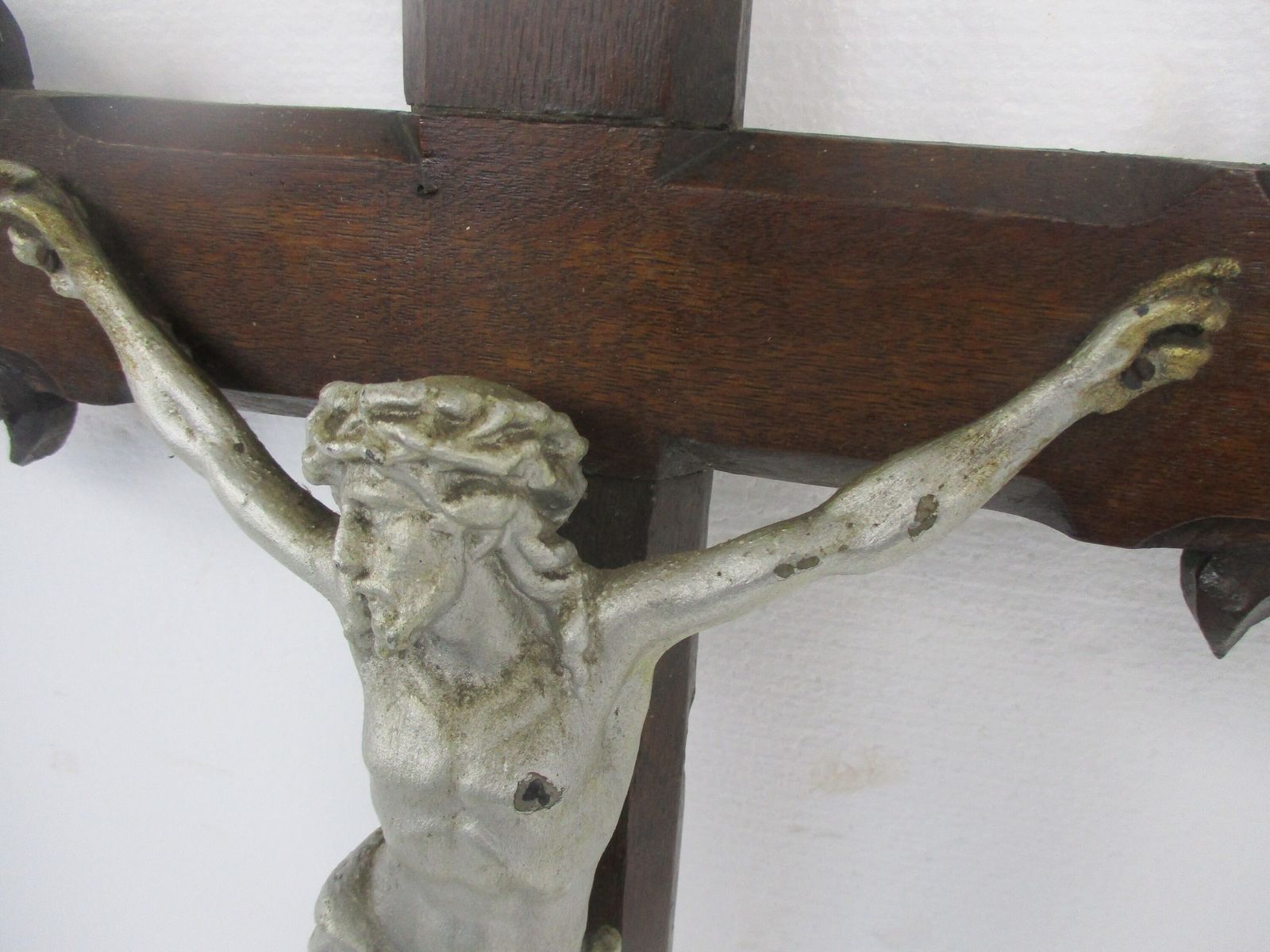 Large Hand Carved Wood Frenchg Oak Ornate Hanging Crucifix Cross Jesus Christ  S photo vinterior