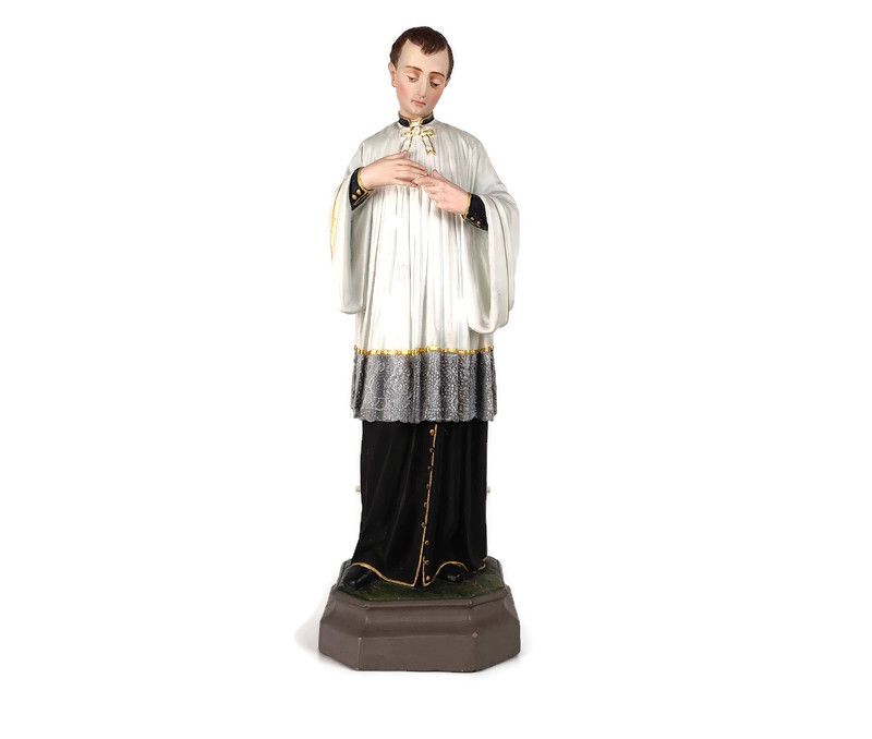 Statue Saint Aloysius Patron Saint Young Students Gorgeous Polychrome Very Rare