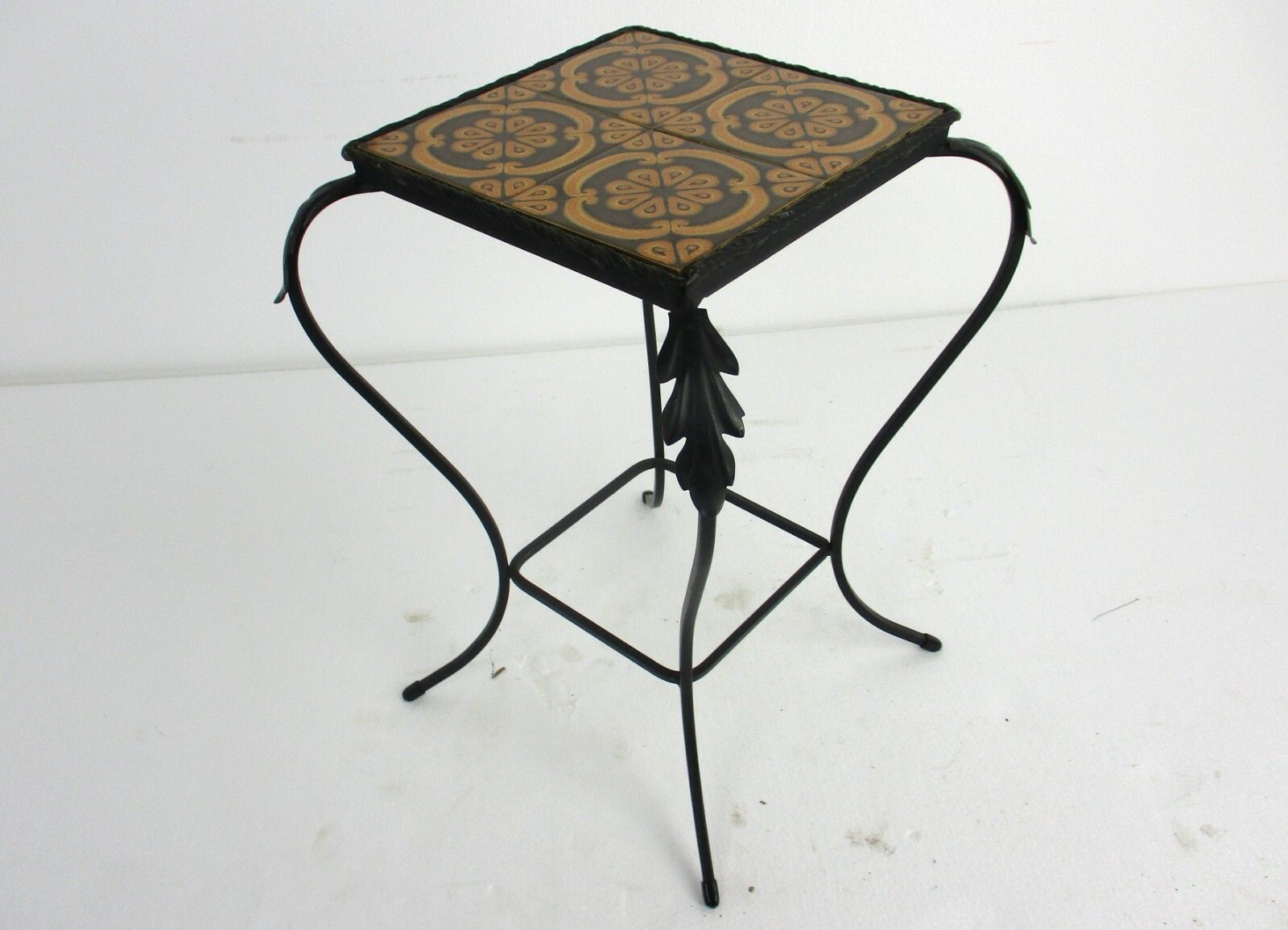 Vintage Side Table Plant Stand Ceramic Tiles Boch Belgium Funky Wrought Iron photo for sale