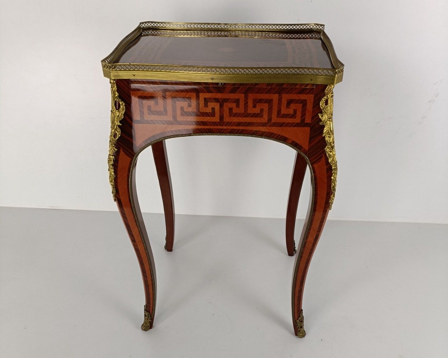 Italian Table Inlay Brass Trims Vintage Louis XV Style Wood Stunning Marquetry E photo furniture