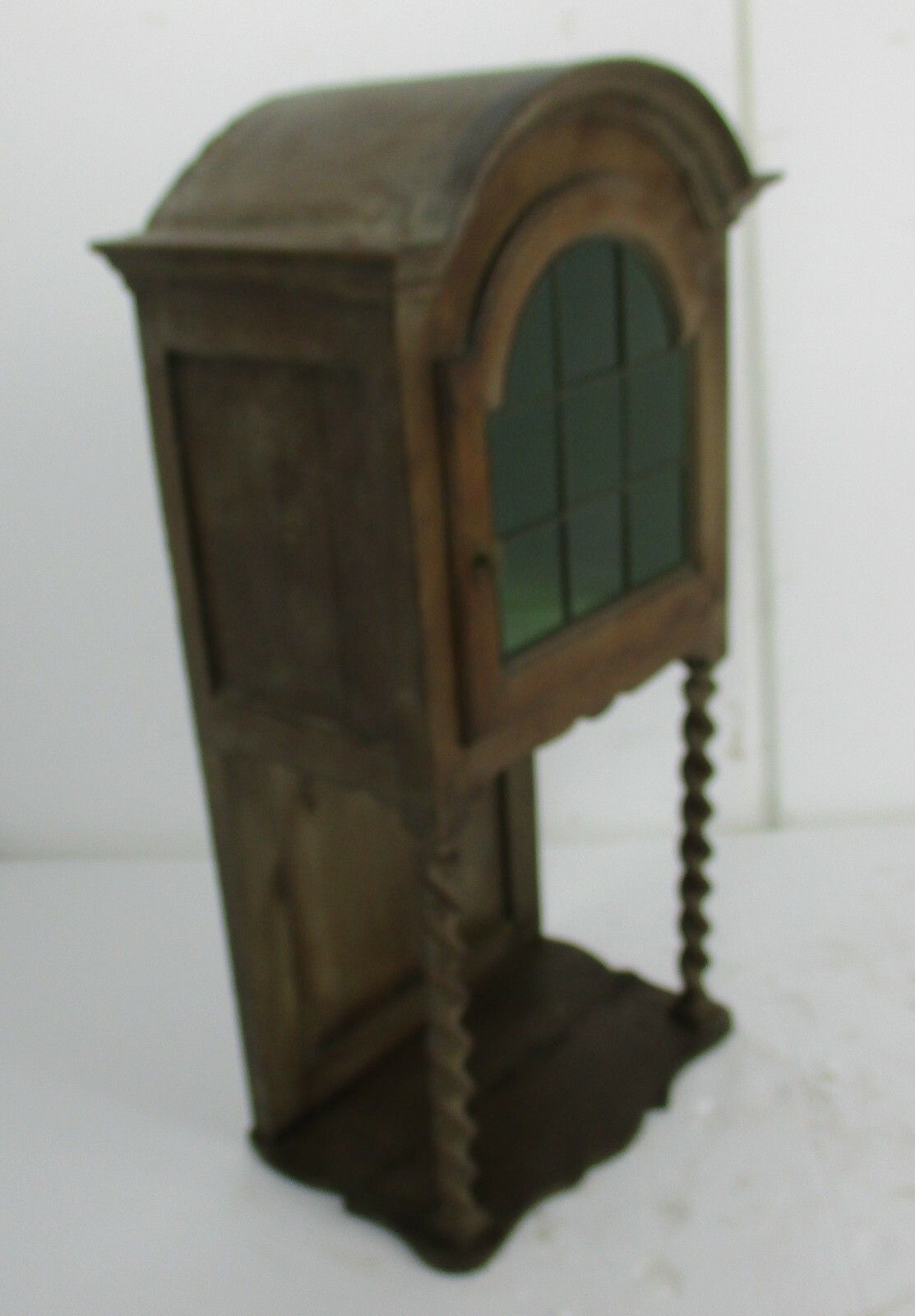 photo furniture Antique Edwardian Display Cabinet Carved Wood Barley Twist Leaded Glass Wow