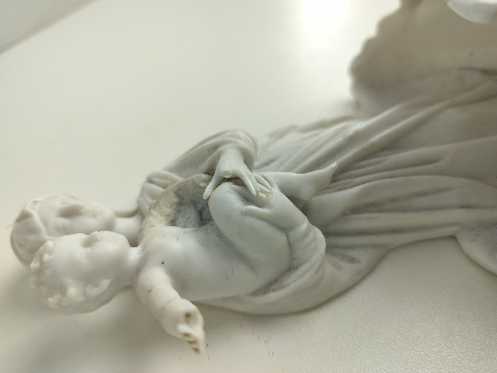 Gorgeous Antique Holy Water Font Vessel White Bisque Porcelain Madonna With Infa photo vinterior