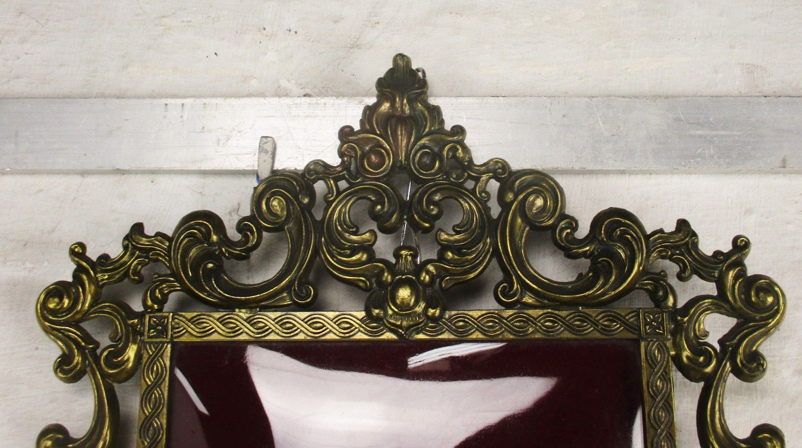 Art Deco Oval Ornate Brass Frame Red Velvet  Convex Glass Christ Crucifix  Htf photo Home Decor