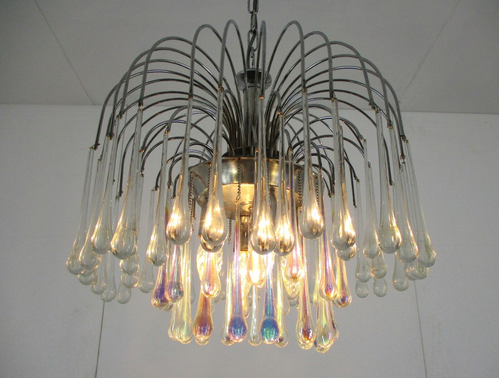 Wedding Chandelier Teardrop Beaded 4 Lights  Prisms Colored Art Glass Murano photo Lighting