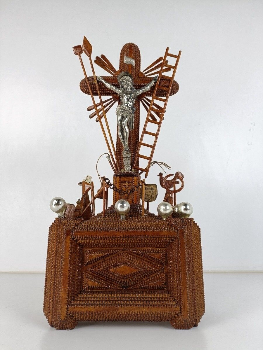 Tramp Trench Tramp Folk Art Standing Hand Made Wood Crucifix Tools Of Passion Ro photo furniture