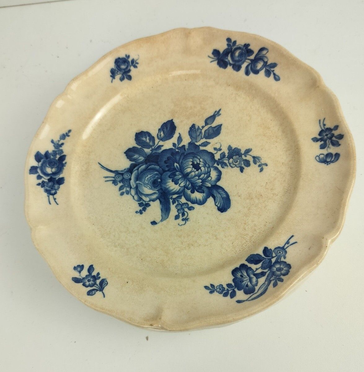 Antique 1900 Dinner  Plates 6 Pieces  Boch Mettlach Rare Blue Rose  Art Nouveau photo for sale