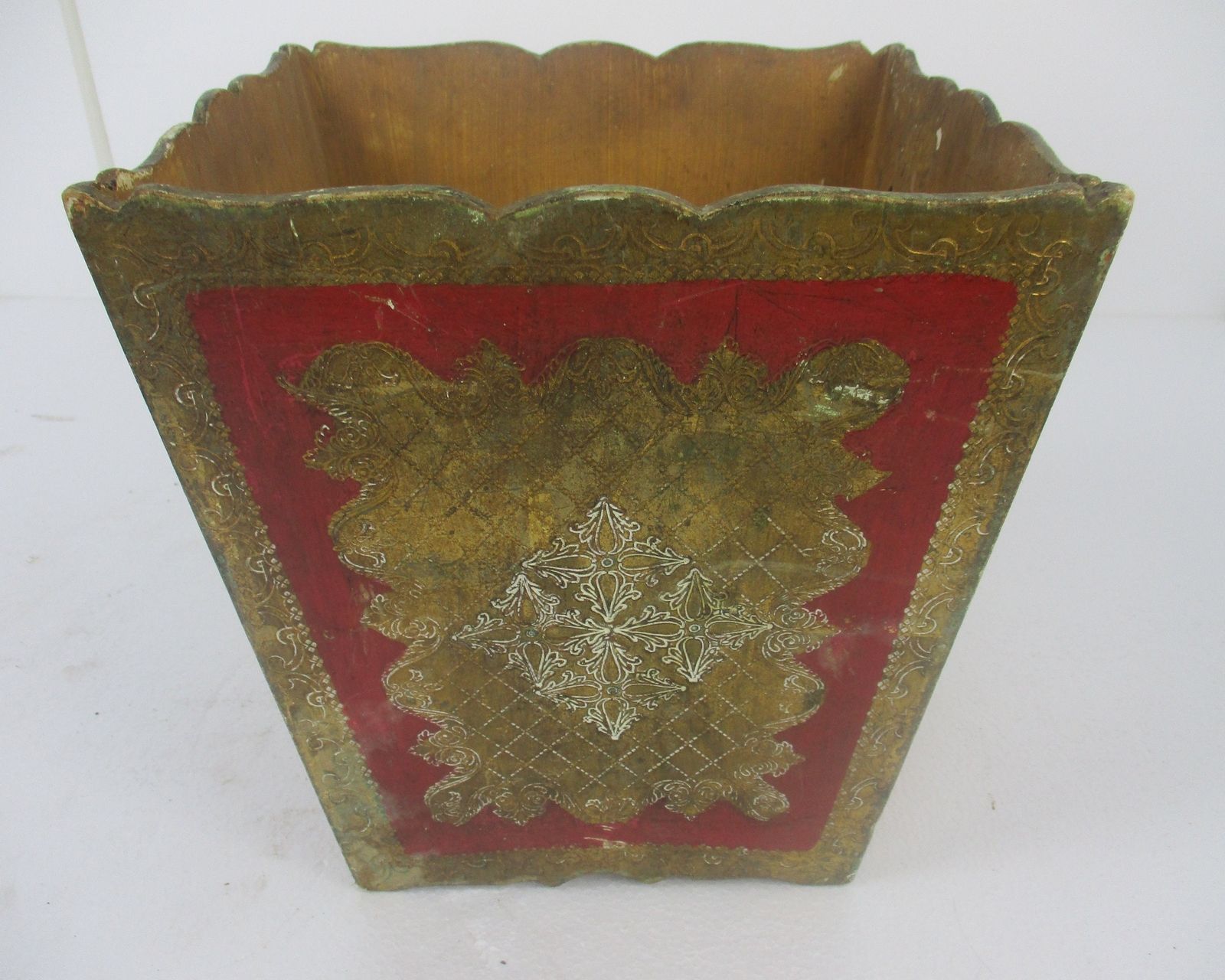 Florentine Wood Italian Hollywood Regency Letter Holder Gold Gilded Basket Umbre photo Home Decor