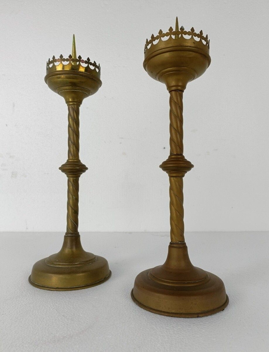 Pair Antique 1800s Candle Holders Candle Sticks Church  Chapel Altar Monastery B photo Home Decor