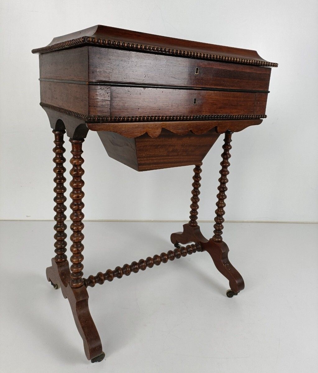 Antique Sewing Quilting Cabinet Table On Wheels Hobnails Edwardian Gorgeous photo for sale
