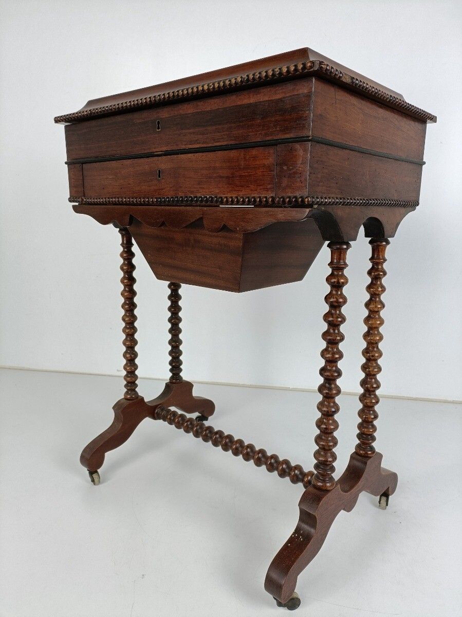 Antique Sewing Quilting Cabinet Table On Wheels Hobnails Edwardian Gorgeous photo 728.0