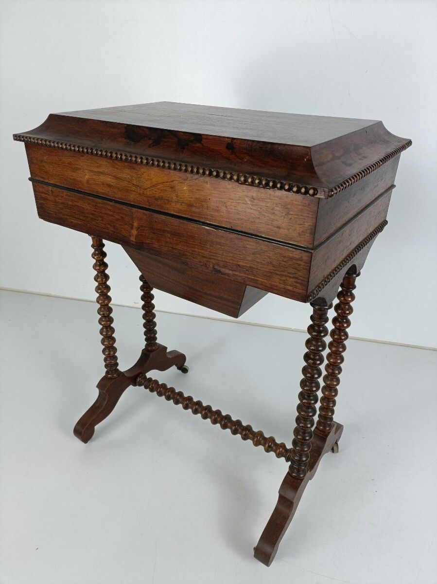 photo for sale Antique Sewing Quilting Cabinet Table On Wheels Hobnails Edwardian Gorgeous