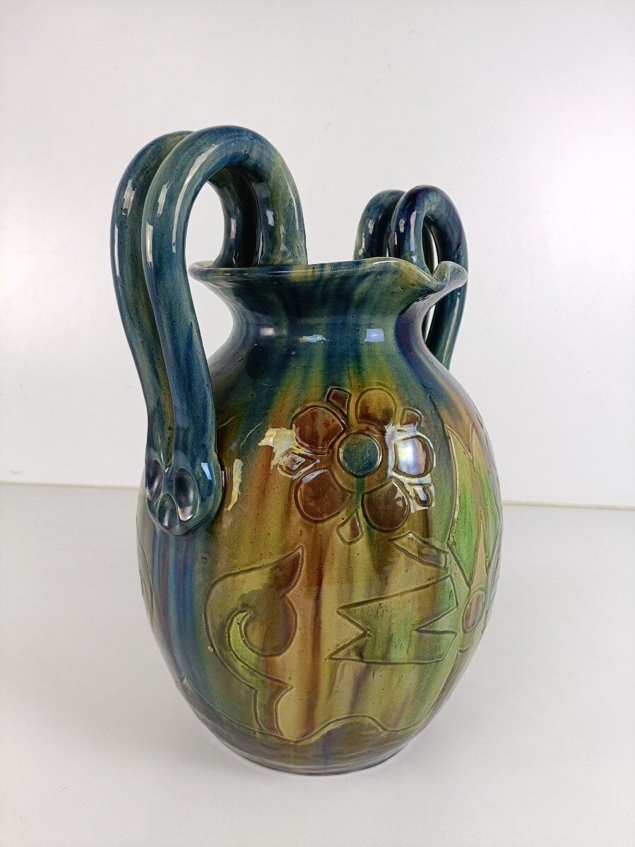 Antique Gorgeous Polychrome Pottery Faience De Flanders Vase Bruges Marked Xl photo Home Decor
