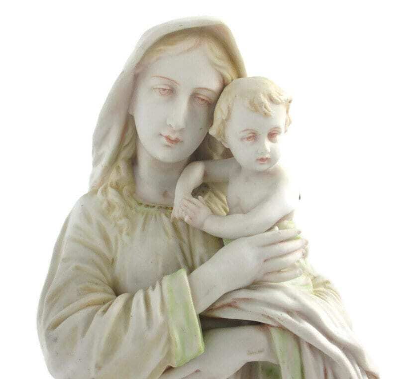 Volkstedt Antique Bisque Porcelain Statue Virgin Our Lady Mary Infant Jesus Gorg