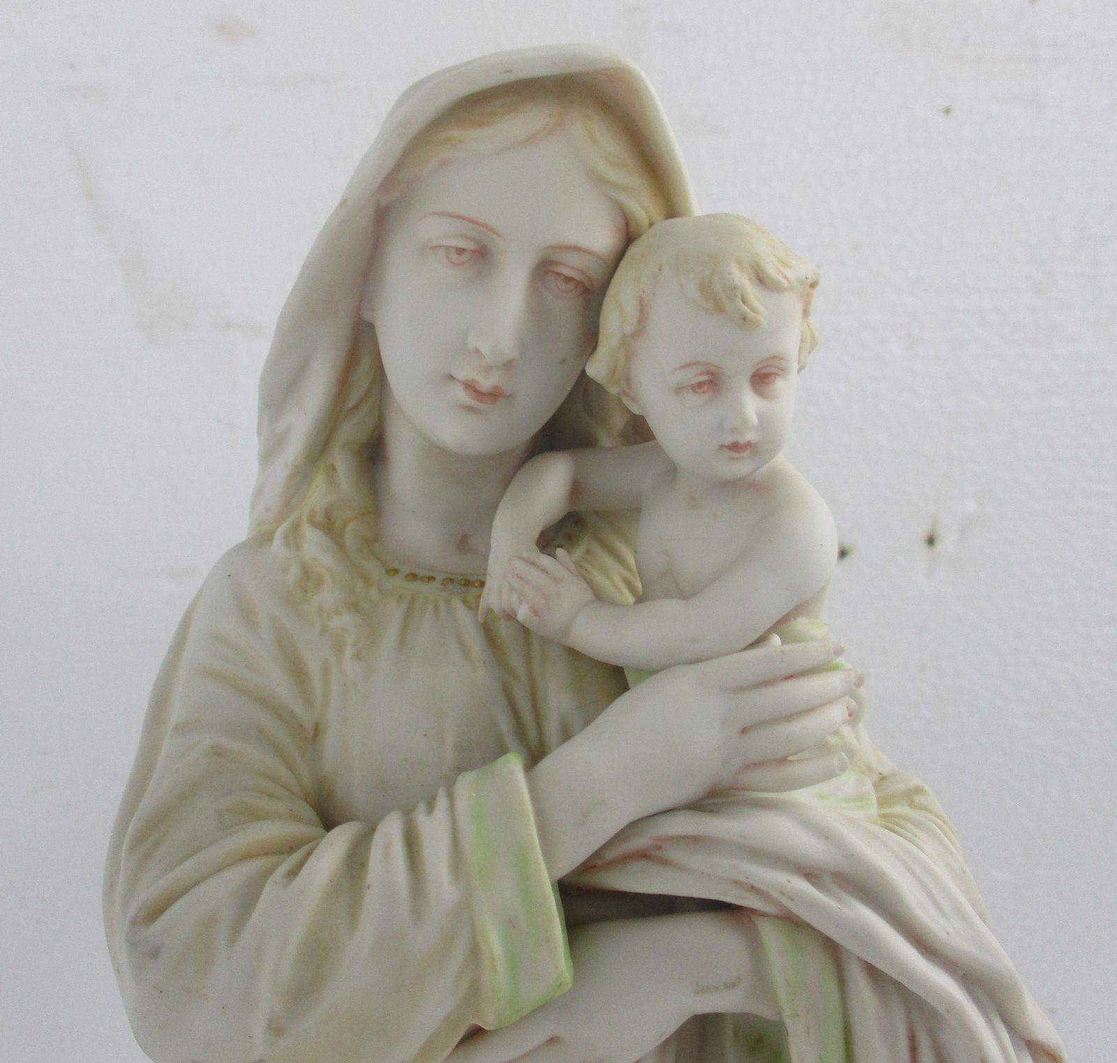 Volkstedt Antique Bisque Porcelain Statue Virgin Our Lady Mary Infant Jesus Gorg photo for sale