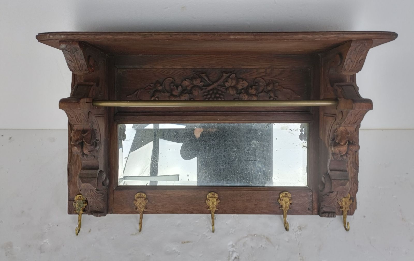 Antique Coat Rack Hat Rack Kitchen Rack Ornate Carved Wood Huge With Mirror photo buy