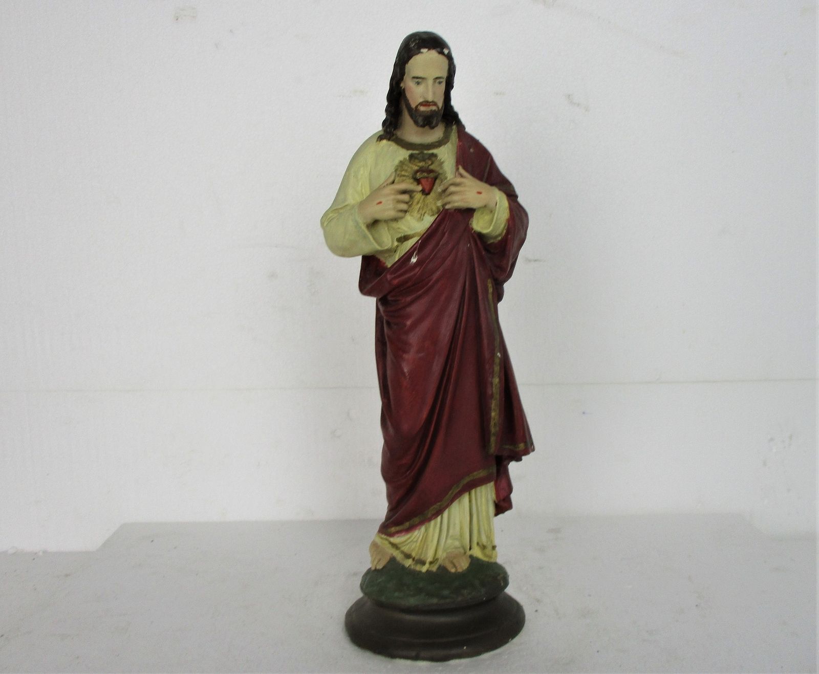 Antique Statue Jesus Christ Savior Sacred Heart Art Deco 1920s Plaster 15.74&Quo photo furniture
