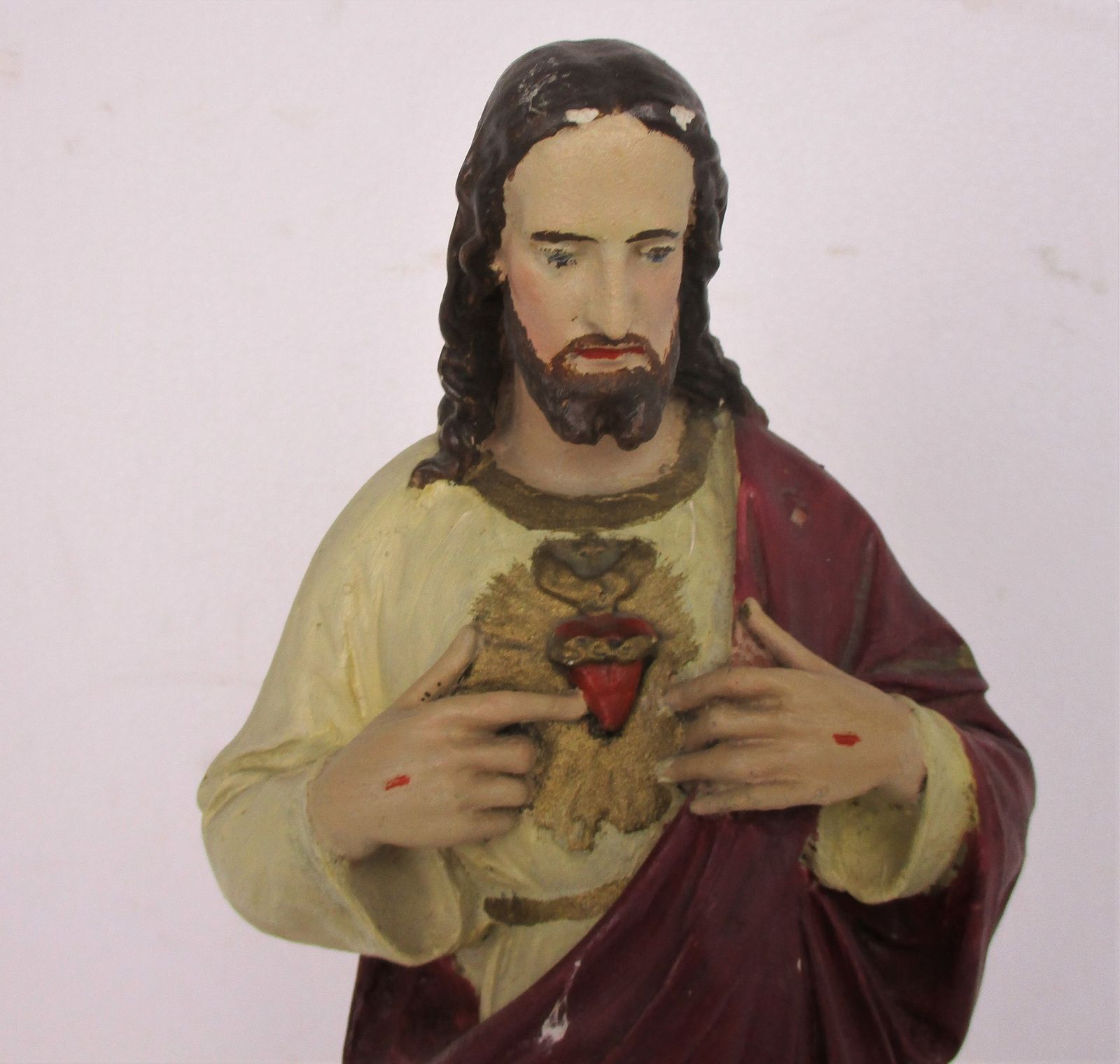 Antique Statue Jesus Christ Savior Sacred Heart Art Deco 1920s Plaster 15.74&Quo photo for sale
